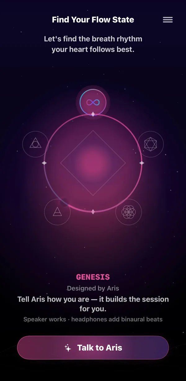 CoFlow home screen, Aris selected